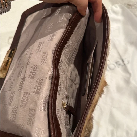 Michael Kors Brown Leather and Tan Fur Shoulder Bag - Picture 5 of 6